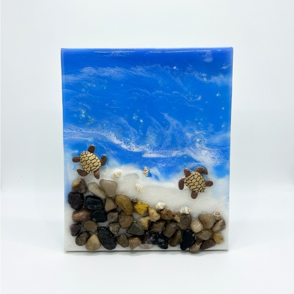 Ocean Resin Art Set | Coastal Decor Wall Art + Matching Coaster | Handmade Decor
